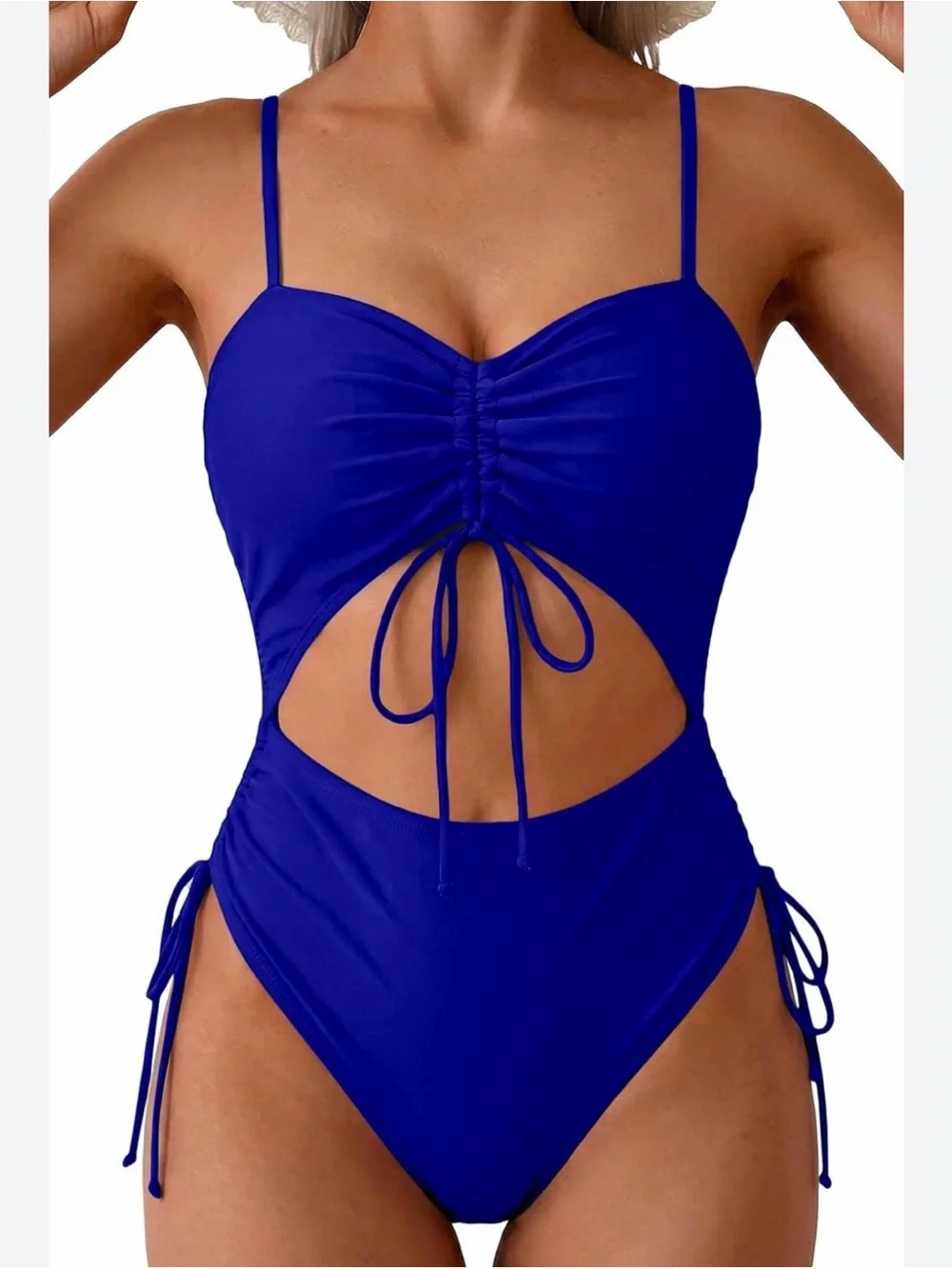 Girls' Royal Blue Ruched Cutout One-Piece Swimsuit - Kids Swim